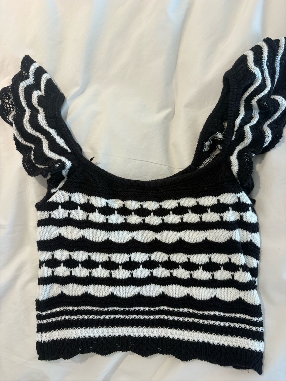 Z Supply Black & White Knit Ruffled Strap Crop Tank